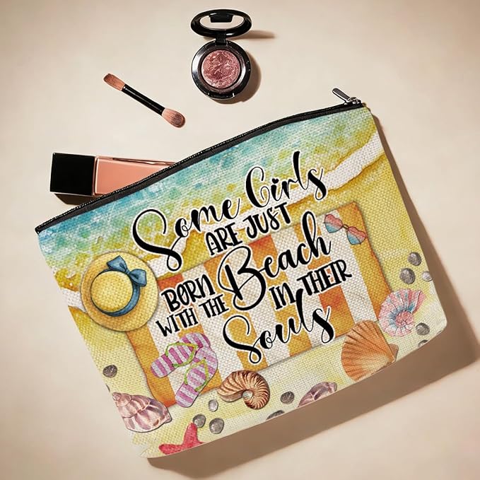 Funny Beach Gifts for Women Cosmetic Bag Vacation Ocean Beach Themed Gift for Her Nurse Sister Mom Aunt Makeup Bag Girls Trip Gifts Travel Stuff Necessities Birthday Christmas Friendship