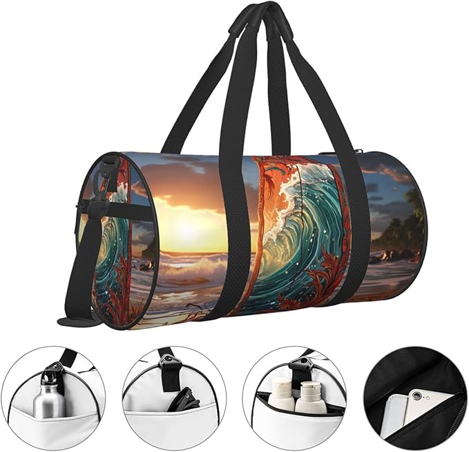 Colorful surfboard Sports Gym Bag for Women Men Travel Duffel Bag Tote Weekender Bag Canvas Carry on Overnight Bag for Travel Swimming Fitness Workout Sports Duffle Bag