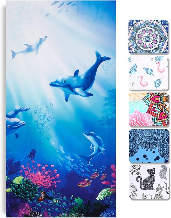 LIVILAN Dolphin Beach Towel, 30" x 60" Thin, Lightweight Microfiber for Girls, Kids, Women, Super Soft, Quick Dry, Sand Free, Ideal for Pool, Bath, Travel, Perfect Dolphin Gifts