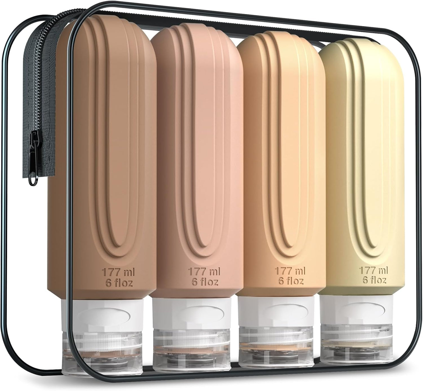 Travel Bottles for Toiletries, Large 6oz Oversize Containers, BPA Free Leak Proof Tubs Refillable Liquid Traveler Accessories with Toiletry Bag for Cometic Shampoo and Lotion Soap (4 Pack)