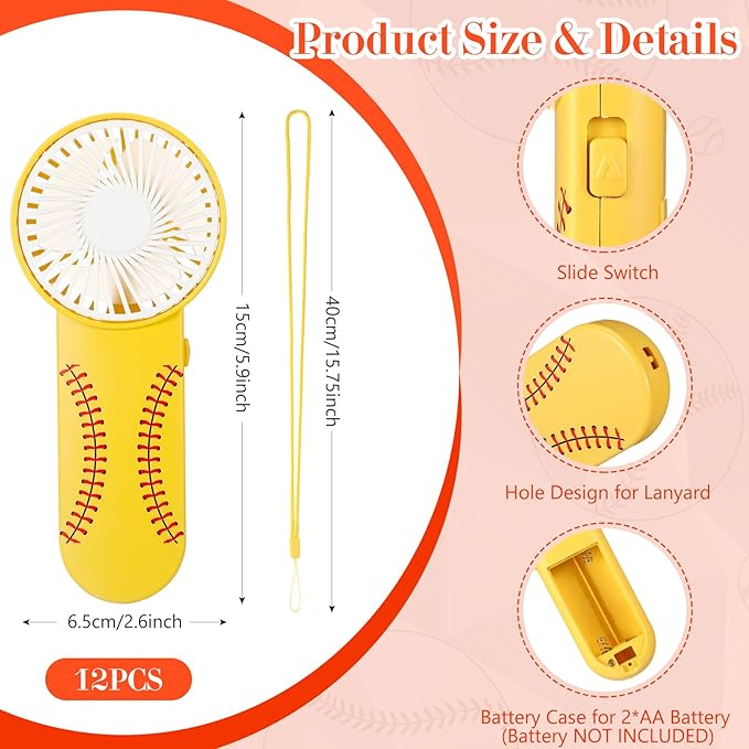 24 Pcs Sport Gifts, Includes 12 Pcs Cooling Towels 40"x12" Workout Towels, 12 Portable Fan Mini Handheld Fan for Team Gift Sport Party Favors, Battery Not Include(Yellow,Softball)