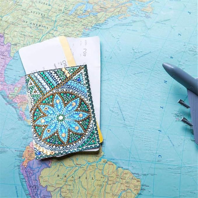 2 Pieces Diamond Painting Leather Passport Holder, DIY Special Shaped Crystal Painting Travel Passport Protective Cover for Boarding Pass, ID Card, Driver's License-20X14CM (AA085-AA220)
