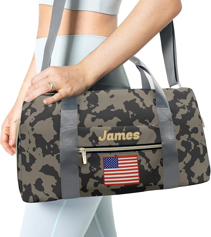 Personalized Tactical Gym Bag For Men，Custom Travel Duffel Bag with Name，Sports Workout Travel Bag with Shoes Compartment-Camouflage flag