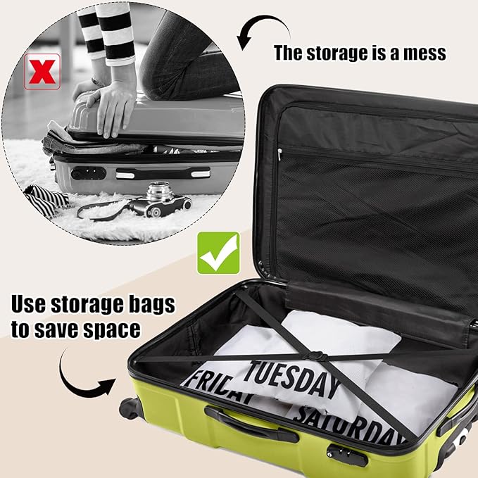 Oudain Packing Cubes Kids and Baby Travel Organizer Pouches Suitcases and Luggage Travel Accessories for Boys and Girls Summer Camp, Cruise, and Family Vacations, Days of Week
