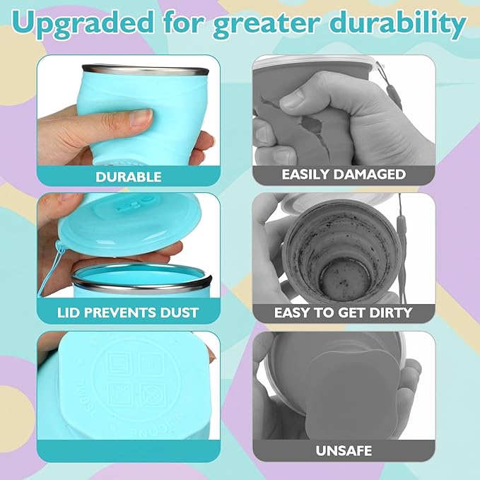 Patelai 3 Pack Silicone Collapsible Travel Cups with Straws 6oz Foldable Water Cup Bpa-free Folding Camping Mug Small Portable Drinking Cup with Lid for Travel Hiking Summer Outdoors