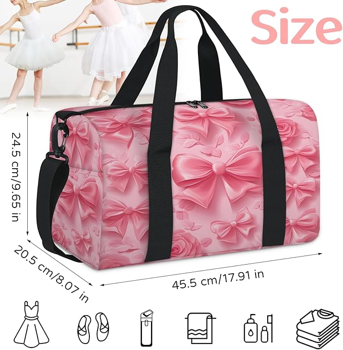 Pink Flower Bow Travel Duffle Bag for Women Men, Overnight Weekender Bag, Carry on Tote for Sport Gym