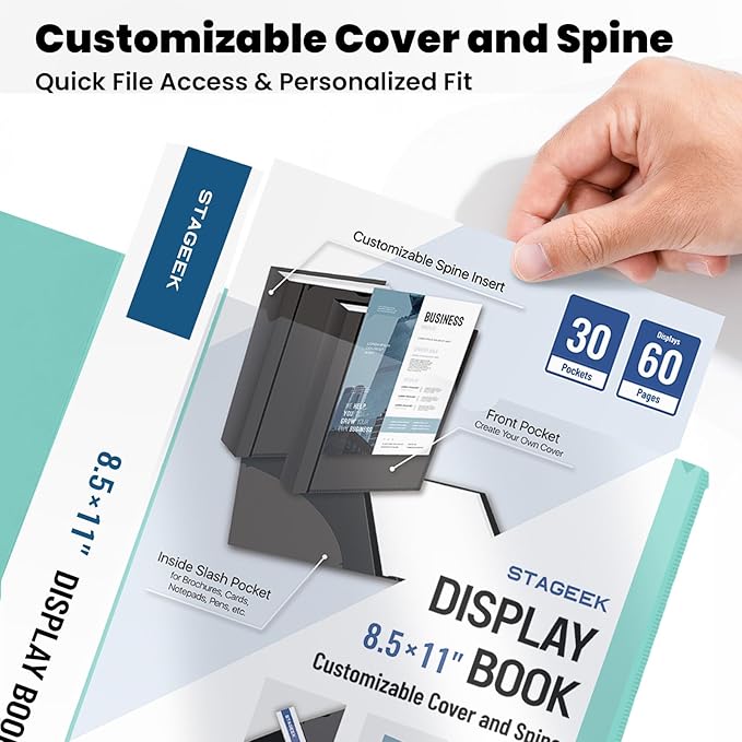 30-Pocket Portfolio Binder Display 60 Pages, 8.5x11 Binder with Plastic Sleeves, Art Portfolio Folder with Clear Sheet Protectors, Presentation Book for Artwork, Document Organizer