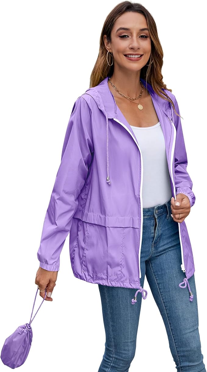 Hount Women's Lightweight Hooded Raincoat Waterproof Packable Active Outdoor Rain Jacket (S-3XL)