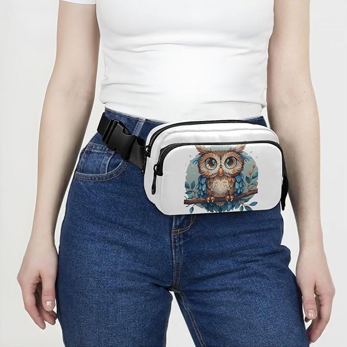 Kawaii Owl Sitting in Branches Fanny Pack for Women Men Water Resistant Fashion Waist Packs with Adjustable Strap Belt Bag for Travel Workout Jogging Hiking 21218801