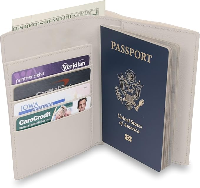 WANDERINGS Leather Travel Wallet with Passport Holder - 5.5" x 4" - Genuine Leather Case with RFID Blocking for Men and Women - Folding Wallet for Passports - Oat Color