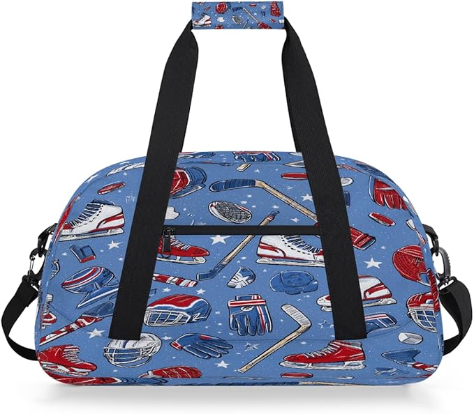 Kids Duffle Bag Girls Boys Cartoon Hockey Sports Roller Skates On Blue Weekender Overnight Bag,Lightweight Duffel Bags for Traveling Gym Sport Dance