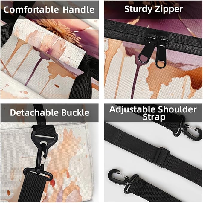 Poppy Ink Splash Sports Duffel Bags, Water-Resistant Gym Duffle Bag for Men Women, Lightweight Weekender Overnight Bag for Fitness, Workout, Travel
