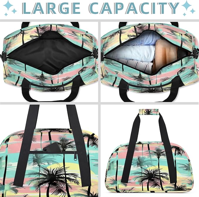 Colorful Palm Trees Sports Duffel Bags, Water-Resistant Gym Duffle Bag for Men Women, Lightweight Weekender Overnight Bag for Fitness, Workout, Travel