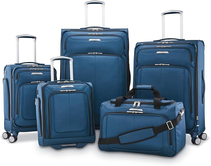 Samsonite Solyte DLX Softside Expandable Luggage with Spinner Wheels, Mediterranean Blue, Checked-Large 29-Inch