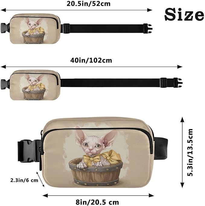 Cute Sphynx Cat in Bucket Fanny Pack for Women Men Water Resistant Fashion Waist Packs with Adjustable Strap Belt Bag for Travel Workout Jogging Hiking 21220667