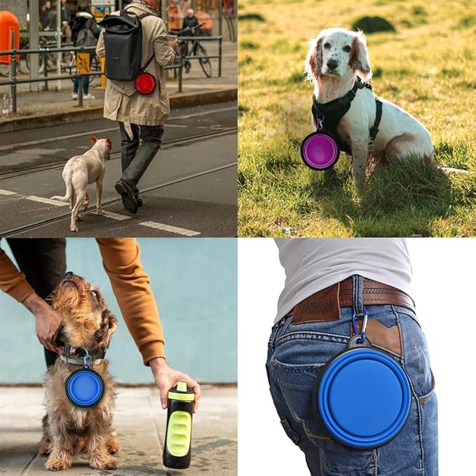 Collapsible Dog Bowls - 4 Pack, Portable Travel Water and Food Bowl with Carabiner Clip for Dogs and Cats - Ideal for Walking, Traveling, and Hiking