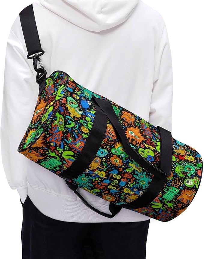 Workout Lightweight Duffel Bags Trippy Monster Art Black Carry On Weekender Overnight Bag Gym Sport Yoga Dance Bags