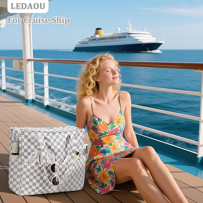 LEDAOU Beach Bag Waterproof Sandproof Women Beach Tote Pool Bag with Zipper for Swim Gym Grocery Travel with Wet Pocket | Sandproof, with Zipper, for Gym, Grocery, Travel, with Wet Pocket