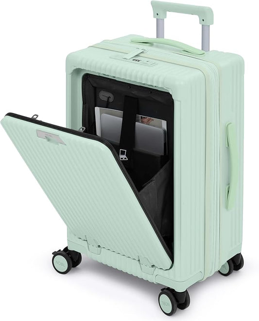 Nobl Travel Carry On Expandable Luggage, Noble Aluminum Frame PC Hard Shell Suitcase, 22.5”x14.2”x9.8” Airline Approved, 360° Spinner Wheels, TSA Locks, USB Charging, Cup & Phone Holder - Mint