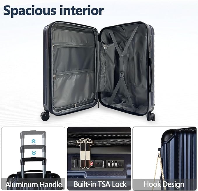 OUZZO 20 Inch Expandable Carry On Luggage 22x14x9 Airline Approved Hardshell Suitcases with Wheels Durable Lightweight Travel Luggage with TSA Lock USB Port for Business Trip Weekend Getaway