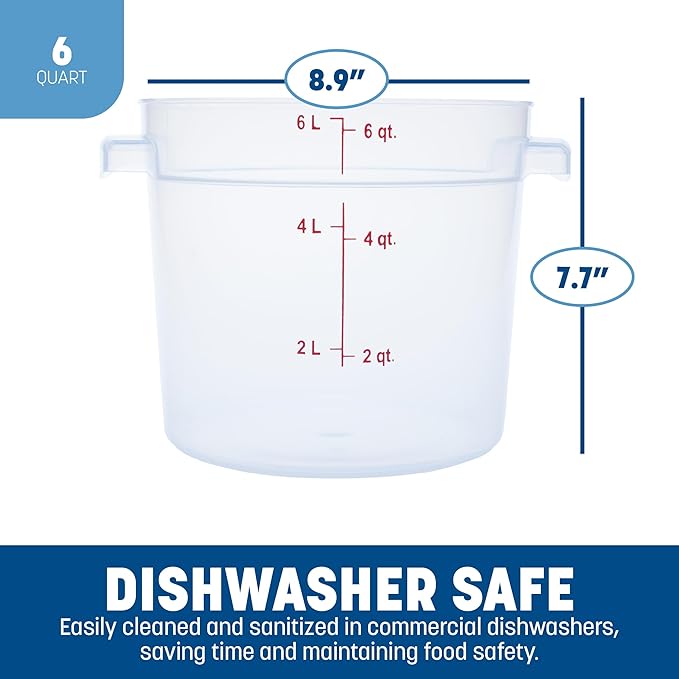 Carlisle FoodService Products Storplus Round Food Storage Container with Stackable Design for Catering, Buffets, Restaurants, Polypropylene (Pp), 6 Quart, Clear