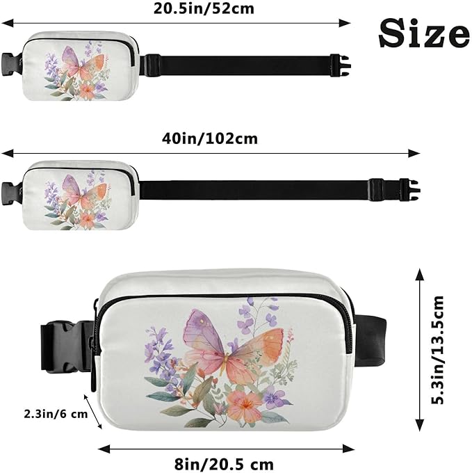 Butterfly and Flowers Fanny Pack for Women Men Water Resistant Fashion Waist Packs with Adjustable Strap Belt Bag for Travel Workout Jogging Hiking 21218893