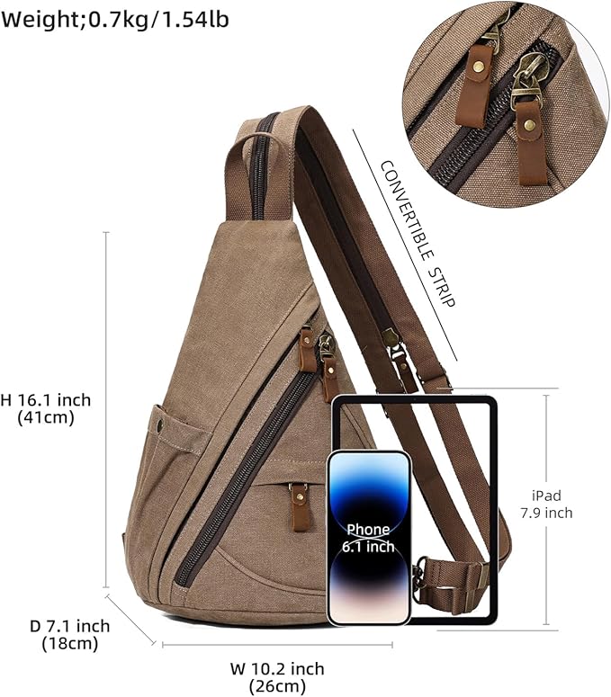 KL928 Canvas Sling Bag - Small Crossbody Backpack Shoulder Casual Daypack Rucksack for Men Women(Large Version,Brown)