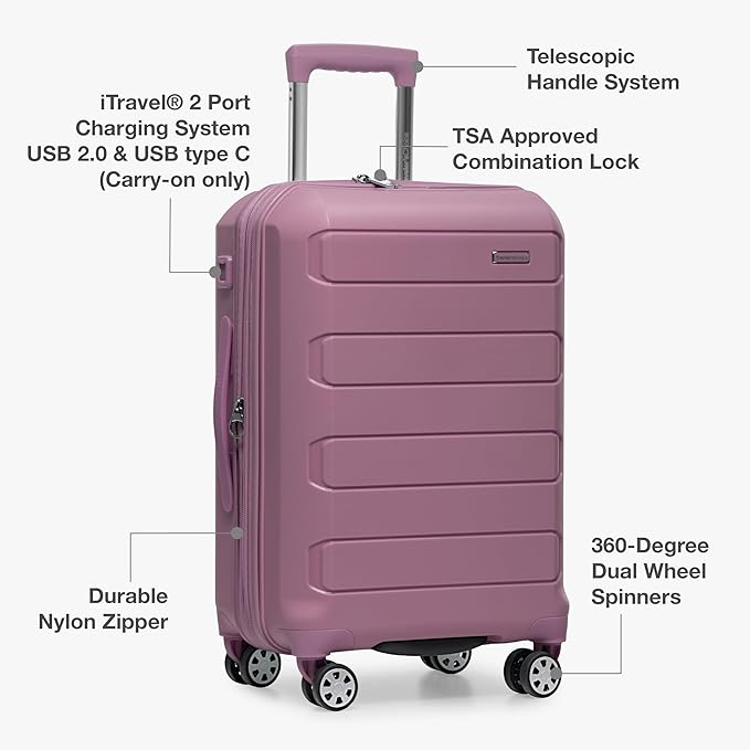 Traveler's Choice Pagosa Hardshell Expandable Luggage with Spinner Wheels, Mauve, 3-Piece Set (22/26/30)