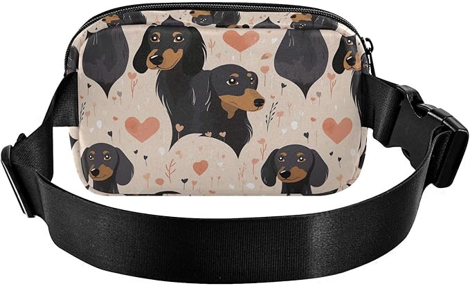 Black Dachshund Dogs Hearts Fanny Pack for Women Men Water Resistant Fashion Waist Packs with Adjustable Strap Belt Bag for Travel Workout Jogging Hiking 21219744