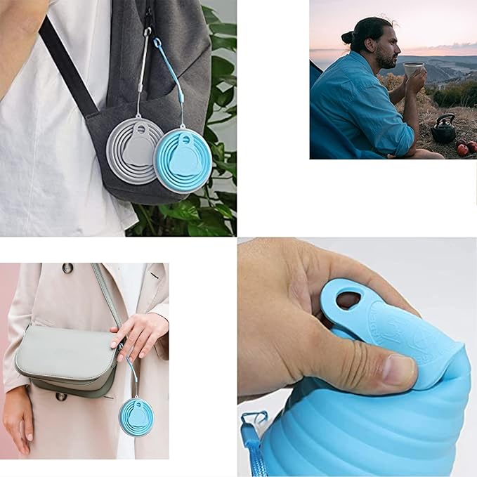 Collapsible Silicone Folding Drinking Cup - Reusable Portable Mug for Travel, Camping, Hiking, Survival, Car, Picnic, Beach, Holiday, Outdoor Sports - Grey