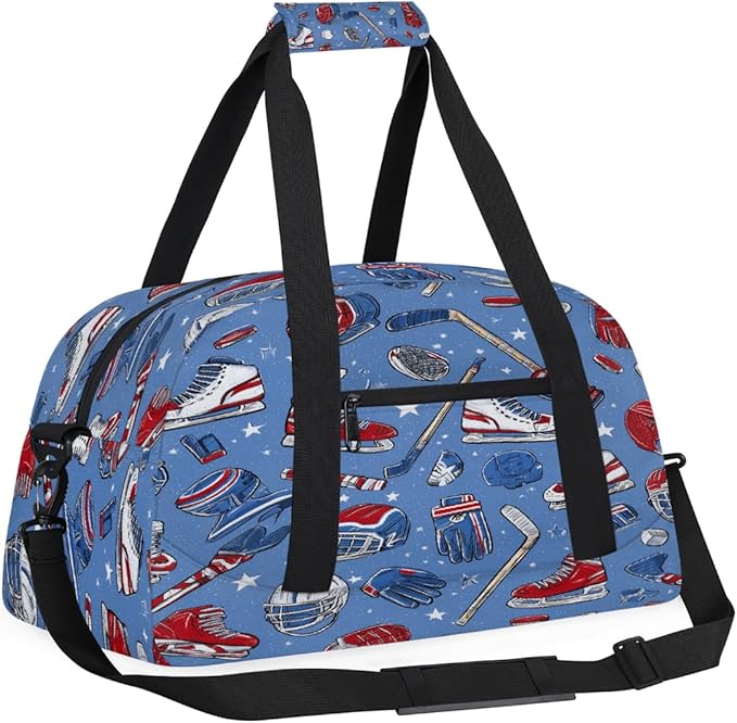 Kids Duffle Bag Girls Boys Cartoon Hockey Sports Roller Skates On Blue Weekender Overnight Bag,Lightweight Duffel Bags for Traveling Gym Sport Dance