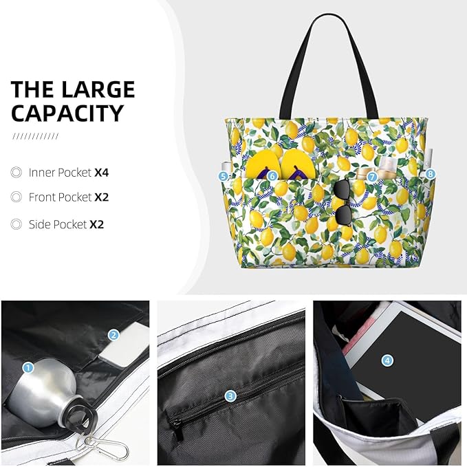 Large Beach Bag for Women Waterproof Foldable Travel Shoulder Tote Bag with Pocket for Weekender Pool Vacation