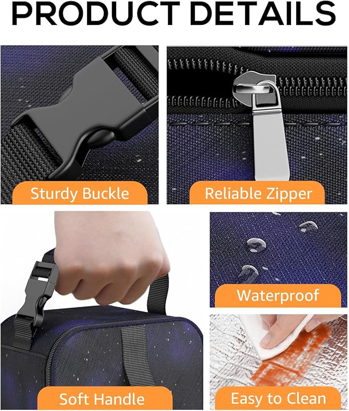 HowFly Small Lunch Box for Men- Small Insulated Snack Bag for Kid - Mini Cooler Bag Resuable Freezable Lunch Bags Thermal Lunchbox for Women Kids Work - Starry Sky
