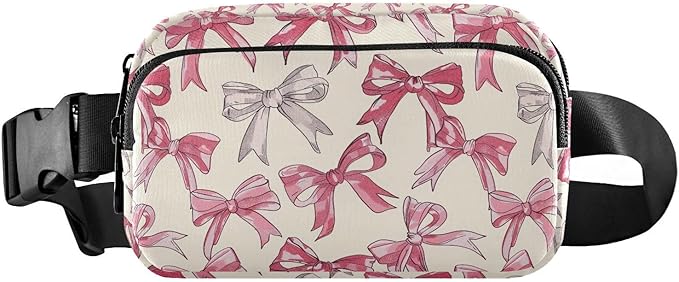 Cute Pink Bows Fanny Pack for Women Men Water Resistant Fashion Waist Packs with Adjustable Strap Belt Bag for Travel Workout Jogging Hiking 21220586