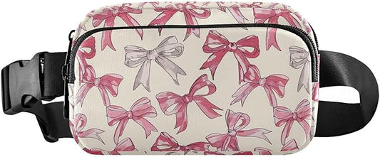 Cute Pink Bows Fanny Pack for Women Men Water Resistant Fashion Waist Packs with Adjustable Strap Belt Bag for Travel Workout Jogging Hiking 21220586