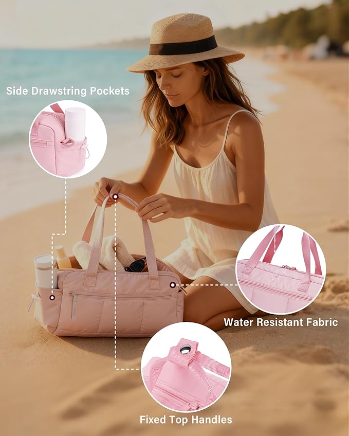 Ceneda Small Gym Bag for Women, Quilted Puffer Tote with Wet Pocket & Coin Purse, Lightweight Mini Sports Travel Duffle with Crossbody Strap, Water-Resistant for Workout, Yoga, Daily Commute
