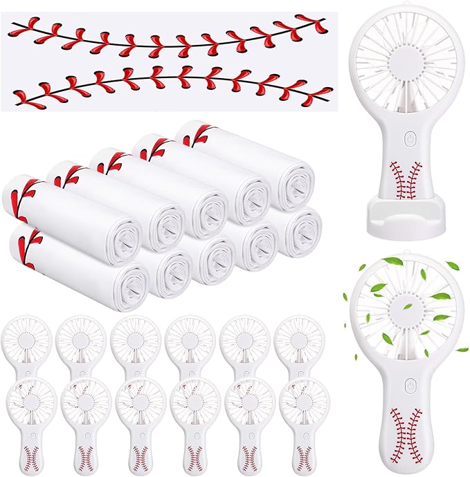 Woanger 24 Pcs Baseball Cooling Towels and Fans Sets Mini Handheld Fans Bulk 3 Speeds USB Lash Towel for Sporting Baseball Gifts for Team Games Party Favor
