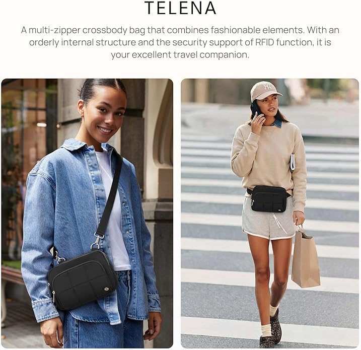 Telena 3-Zip Crossbody Bags for Women Anti Theft Cross Body Bag for Woman Travel Everyday Use