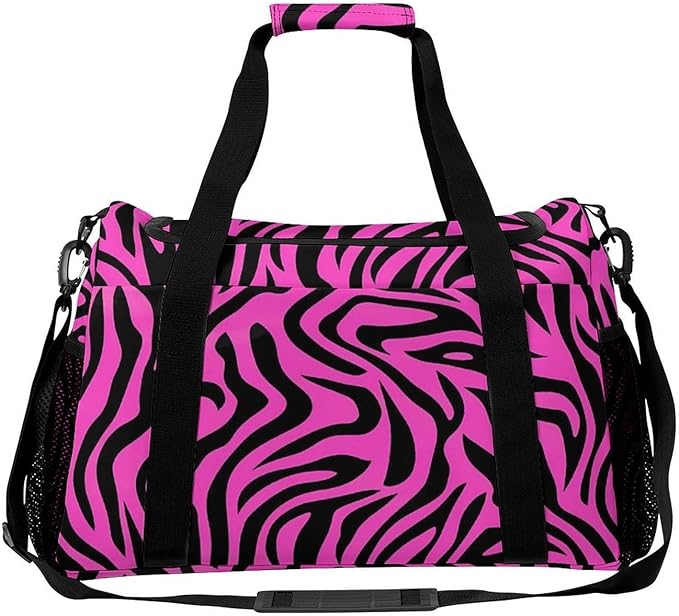 Rose Red with Black Stripes Duffle Bag Gym Bag for Workout Travel Tote with Detachable Straps