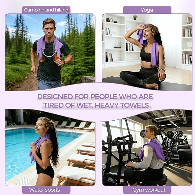 Microfiber Travel Towel, Soft Lightweight Quick Dry Towel, Super Absorbent Compact Travel & Sports & Beach Towels for Camping, Backpack, Gym, Swimming, Yoga, Hiking (Purple, X Large)
