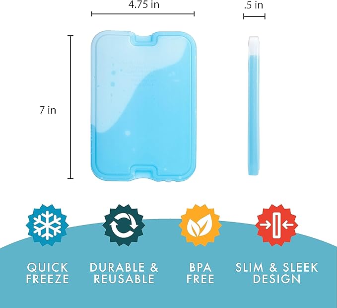 Cool Coolers by Fit + Fresh Slim Compact Reusable XL Ice Pack, Perfect for Lunch Boxes, Coolers, and Beach Bags, 8 Pack, Pink