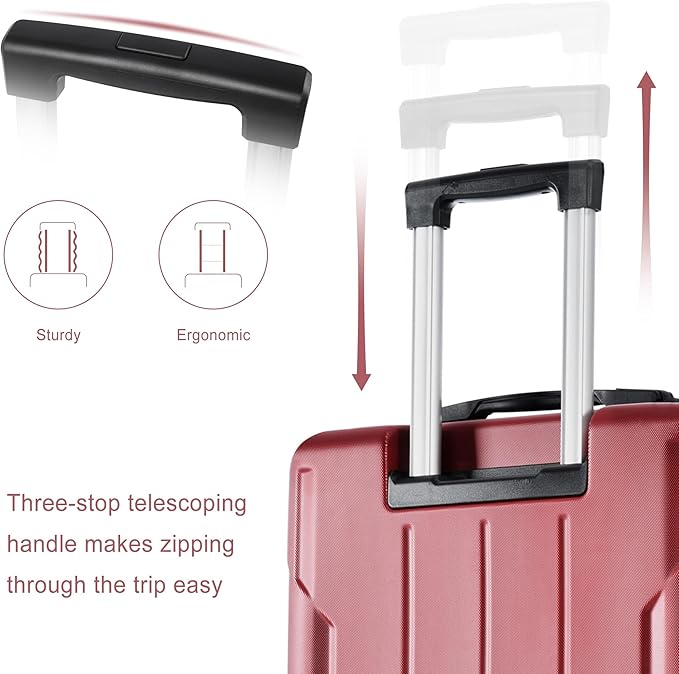 24 Inch Hardshell Luggage Lightweight Checked Luggage, Red Hardside ABS Suitcases with Double Wheels and TSA Lock, Medium Expandable 24-inch Carry on Luggages for Travel, Men, Women
