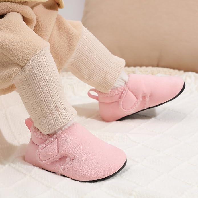 JOINFREE Toddler Slippers Boys Girls Adjustable House Shoes Barefoot Sock Shoes with Rubber Sole Baby Comfort Warm Indoor Outdoor Walking Shoe