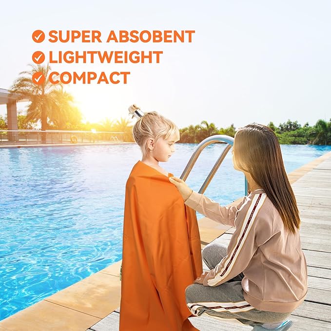 Microfibre Towel Extra Large for Beach, Travel, Swimming, Bath– Quick Dry, Ultra Compact, Sand Free, Lightweight & Super Absorbent(Orange,78x35 in)