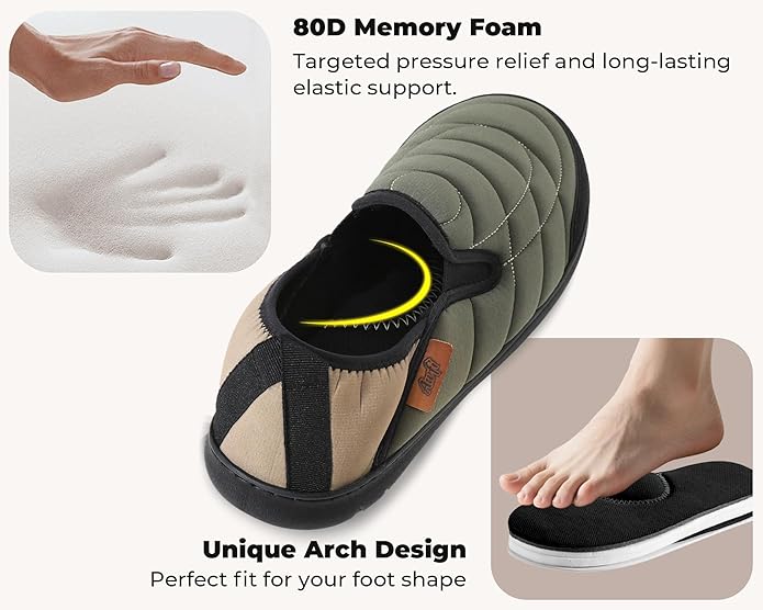 Mens Slip On Slippers Coolmax® Two Tone Comfy Slipper Memory Foam Slippers Indoor Outdoor Men's House Shoes Loafers Camping Slipper Two Styles | Moisture-wicking | Breathable
