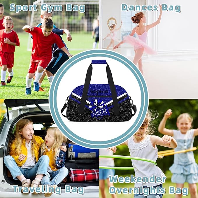 Personalized Blue Glitter Cheer Bag for Cheerleaders, Custom Sport Gym Bag Dance Bag Travel Duffle Bag Cheerleading Gifts for Women