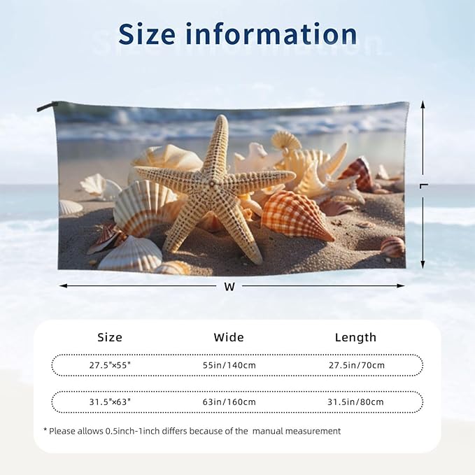 Beach Towel Sand Free Quick Dry Towel Microfiber Oversized Seashells Starfish On Beach Travel Towel 27.5"X55" Absorbent Bath Towel Compact Towel Blanket for Women Men Camping Swim Sports