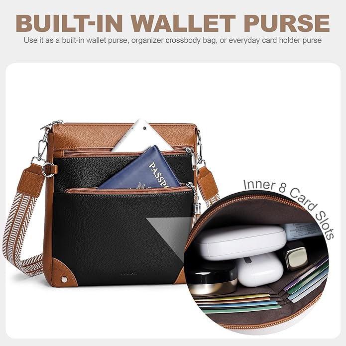 Anti Theft Crossbody Purses for Women RFID Blocking Crossbody Bags, Travel Shoulder Purse with Built-in Wallet