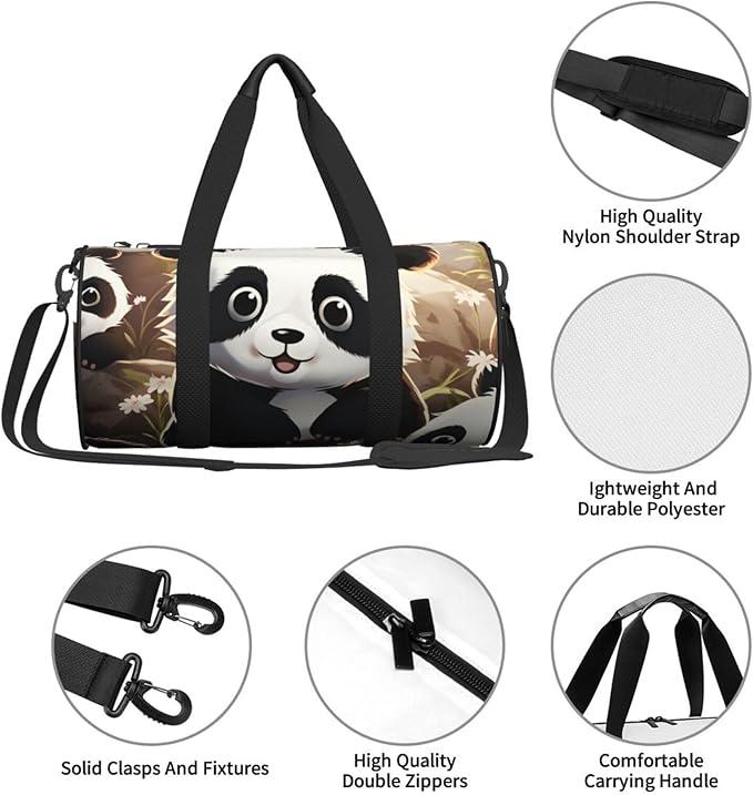 Travel Duffel Bag Lightweight Carry On Weekender Overnight Bags Cute Panda Animal Sports Tote Gym Backpack with Adjustable Strap Hospital Bags Foldable Luggage Bag for Women Men