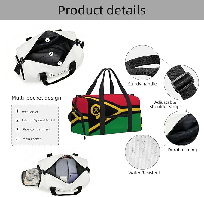 Flag of Vanuatu Print Gym Bag with Shoe Compartment for Women Men, 17.7in Sports Duffle Weekender Tote, Overnight Travel Duffel Bag Carry On